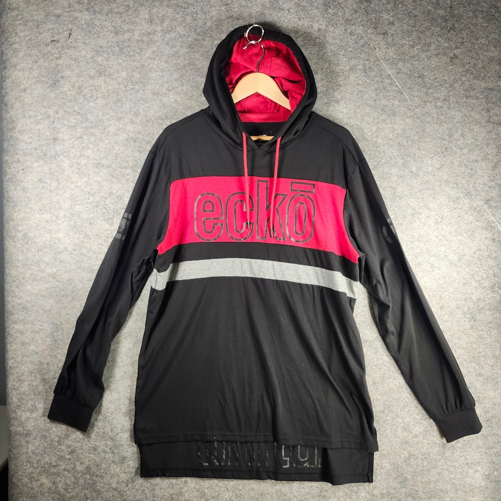 VTG Ecko Unltd Men Black Red Graphic Colorblock Hoodie L Streetwear Skater Y2K